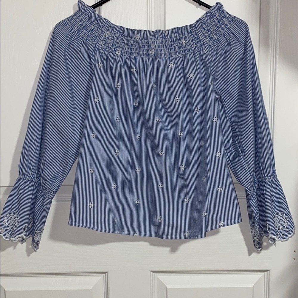 BP. Nordstrom Off The Shoulder Striped Blue Blouse